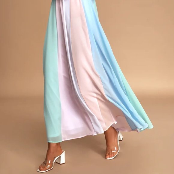 Lulus Days to Remember Pastel Stripe Maxi Dress-S-Fairycore Coastal Event NWT - Picture 9 of 10